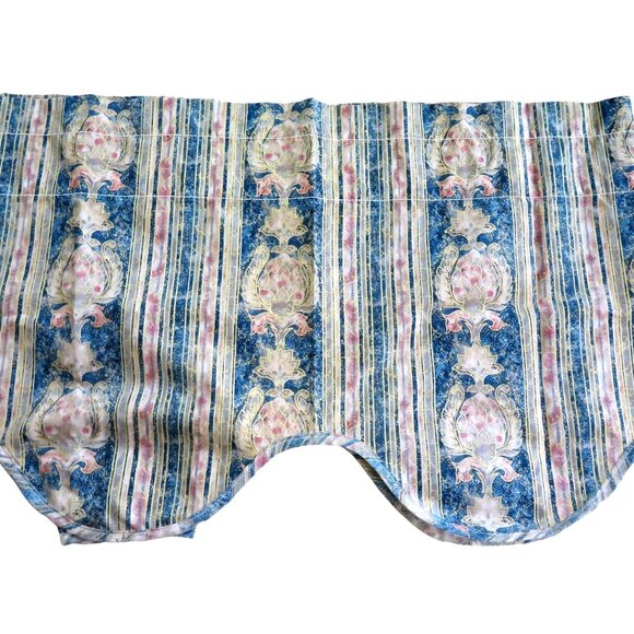 New Vintage JCPenney Valance Curtain Scalloped Blue Floral Stripe Pattern USA - Picture 4 of 11